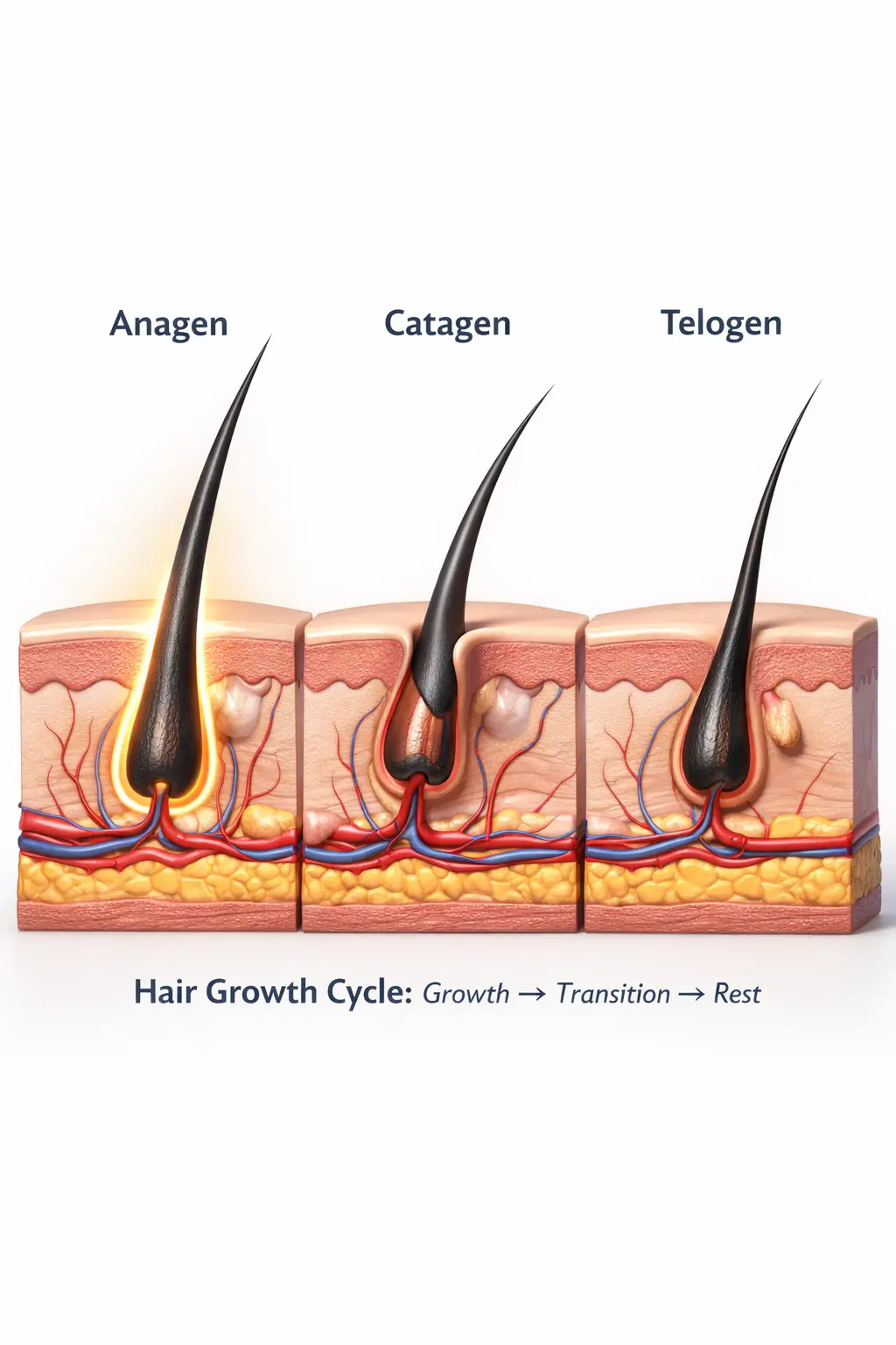 Hair growth cycle stages illustrated