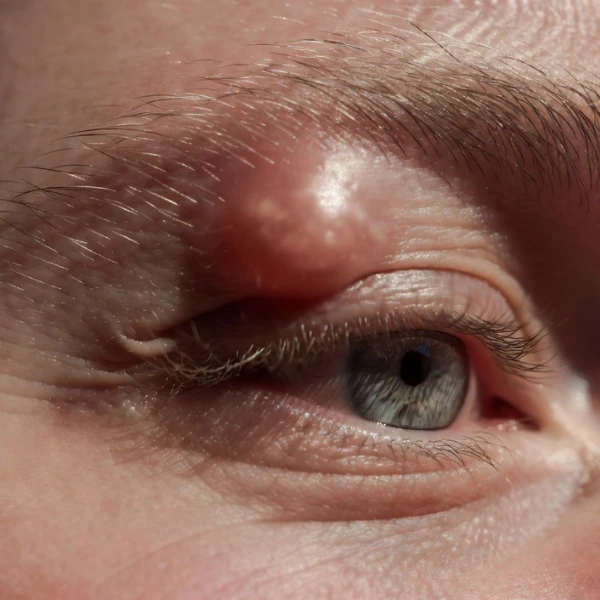Recurrent chalazion on upper eyelid showing swollen red lump