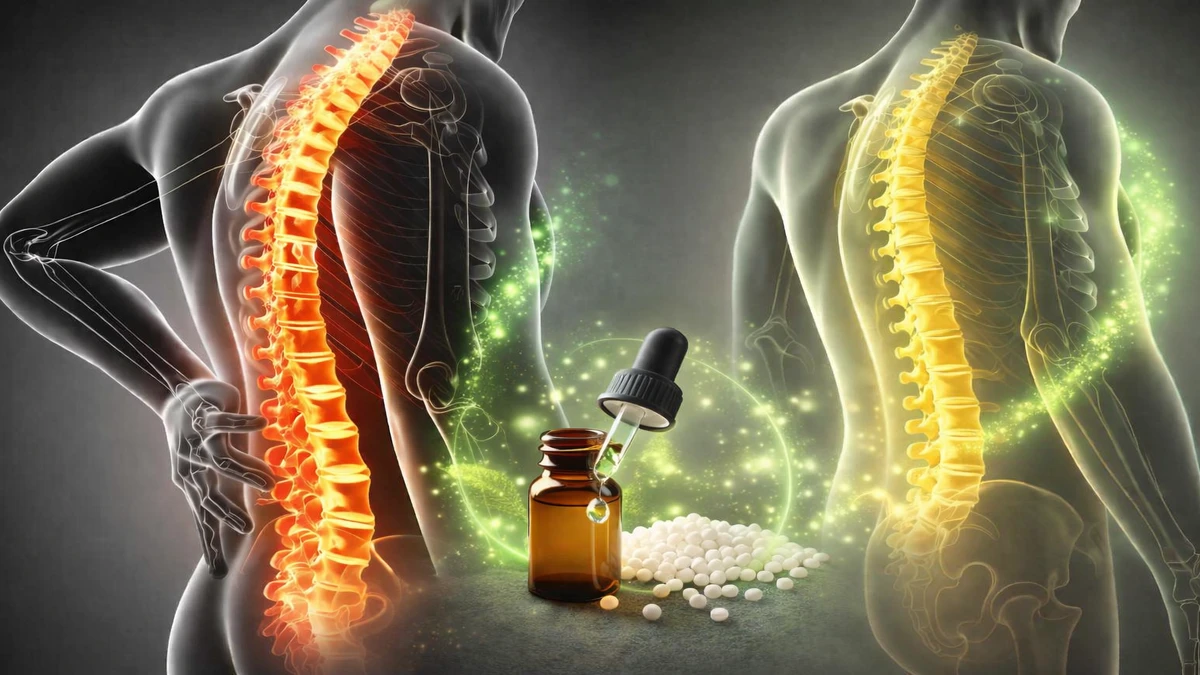 Supportive homeopathic treatment illustrated for ankylosing spondylitis spine inflammation