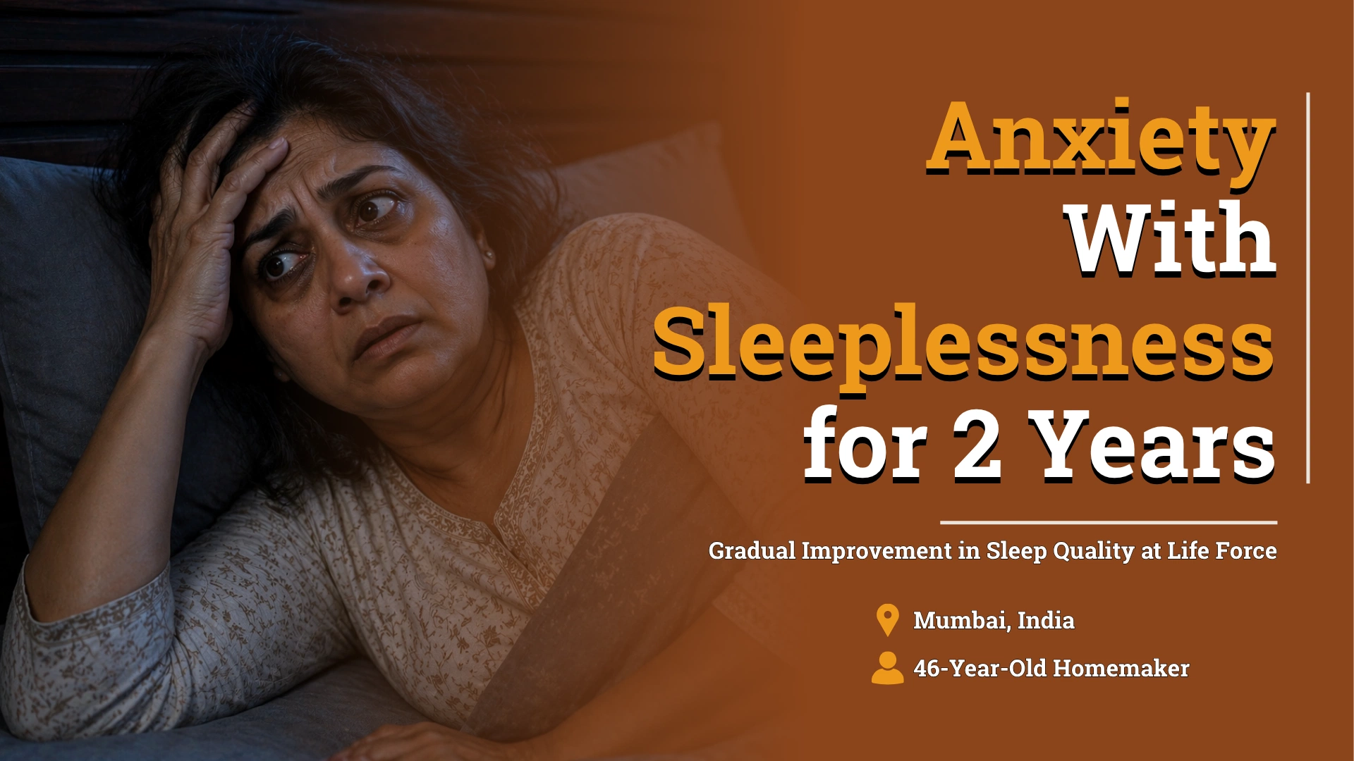 Woman experiencing anxiety and sleeplessness at night, insomnia and stress symptoms managed with homeopathic treatment approach