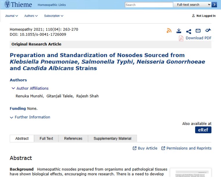 Preparation and Standardization of Nosodes