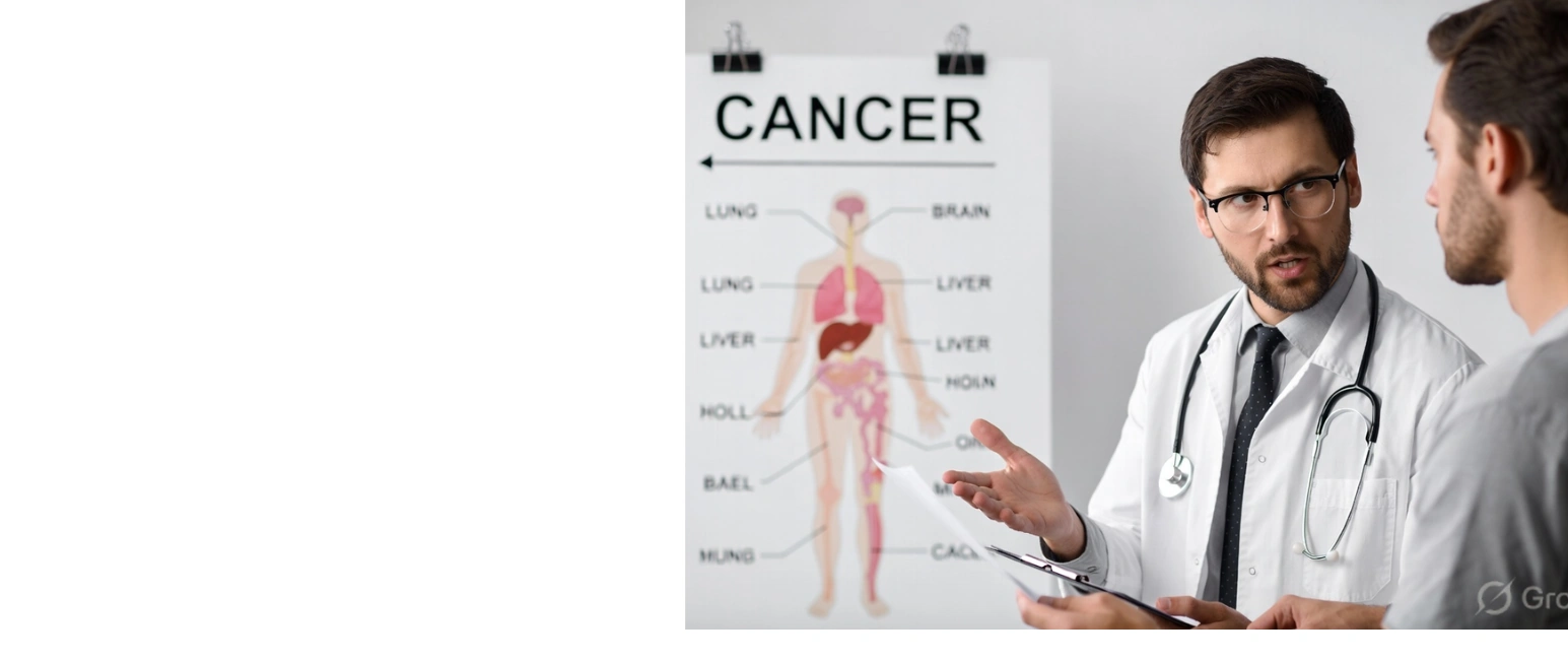 Doctor explaining cancer diagnosis to patient during consultation