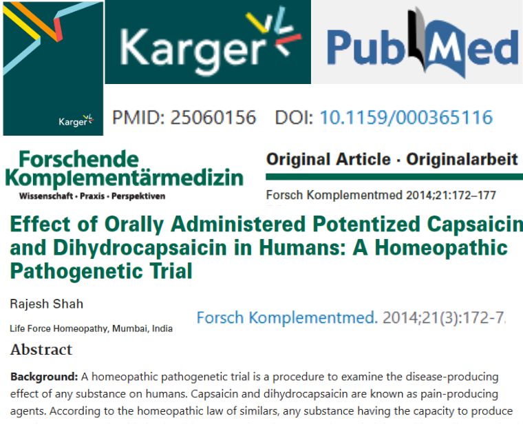 Effect of Orally Administered Potentized Capsaicin and Dihydrocapsaicin in Humans: A Homeopathic Pathogenetic Trial
