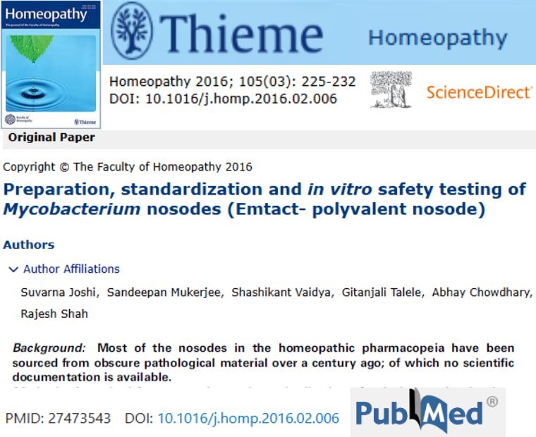 Preparation, standardization and in vitro safety testing of Mycobacterium nosodes (Emtact- polyvalent nosode)