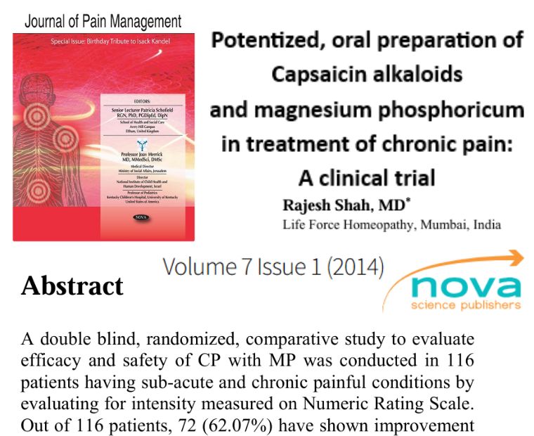 Potentized, oral preparation of Capsaicin alkaloids and magnesium phosphoricum in treatment of chronic pain: A clinical trial