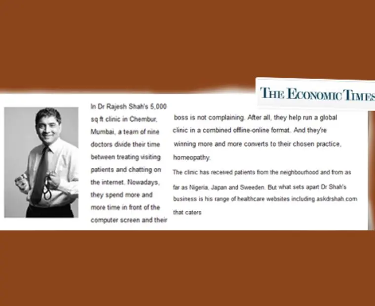 The Economic Times article on Dr Rajesh Shah’s online homeopathy clinic model