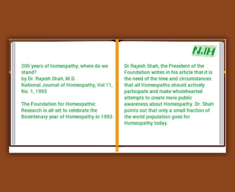Article by Dr Rajesh Shah on 200 years of homeopathy in National Journal of Homeopathy 1993