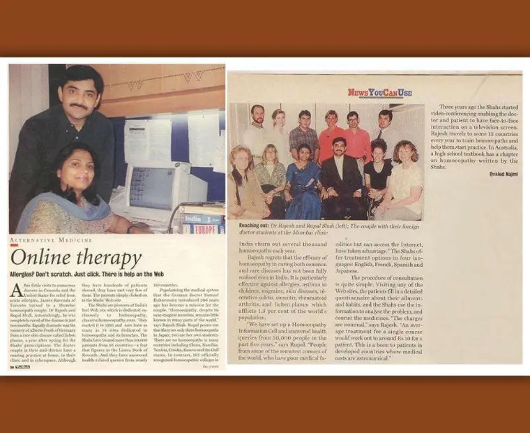 Media article on Dr Rajesh and Dr Rupal Shah pioneering online homeopathy consultation