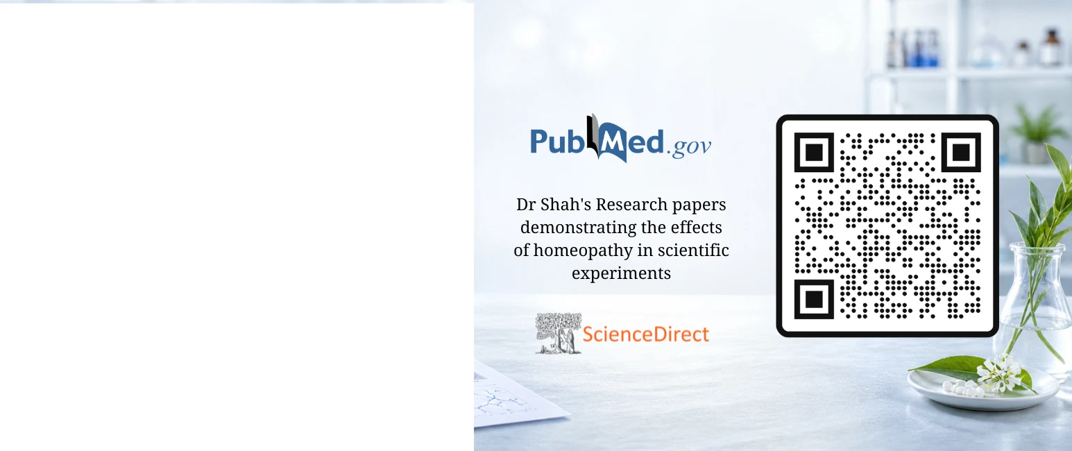 PubMed research reference on homeopathic medicine with QR code for scientific studies