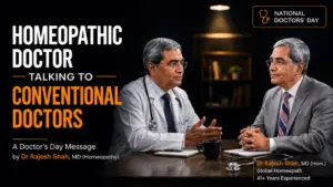 Homeopathic doctor talking to conventional doctors on National Doctors’ Day with Dr Rajesh Shah