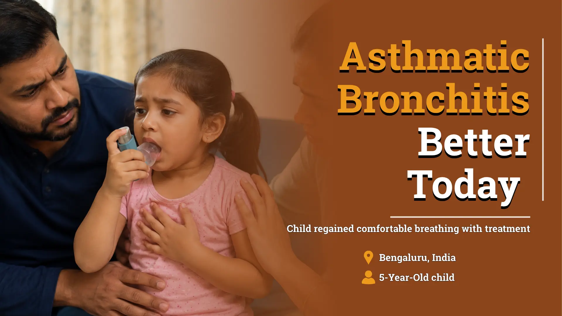 5-year-old child with asthmatic bronchitis using an inhaler with parents during homeopathic treatment case study in Bangalore