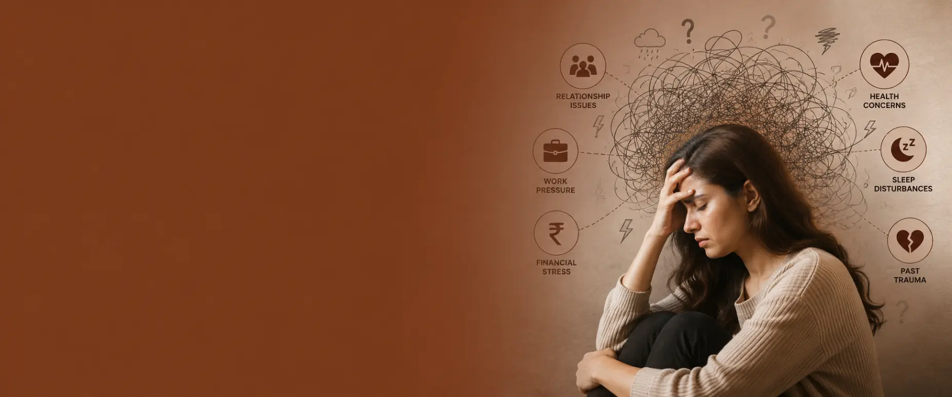 Causes of anxiety neurosis showing emotional stress, work pressure, financial stress, health concerns and sleep disturbances
