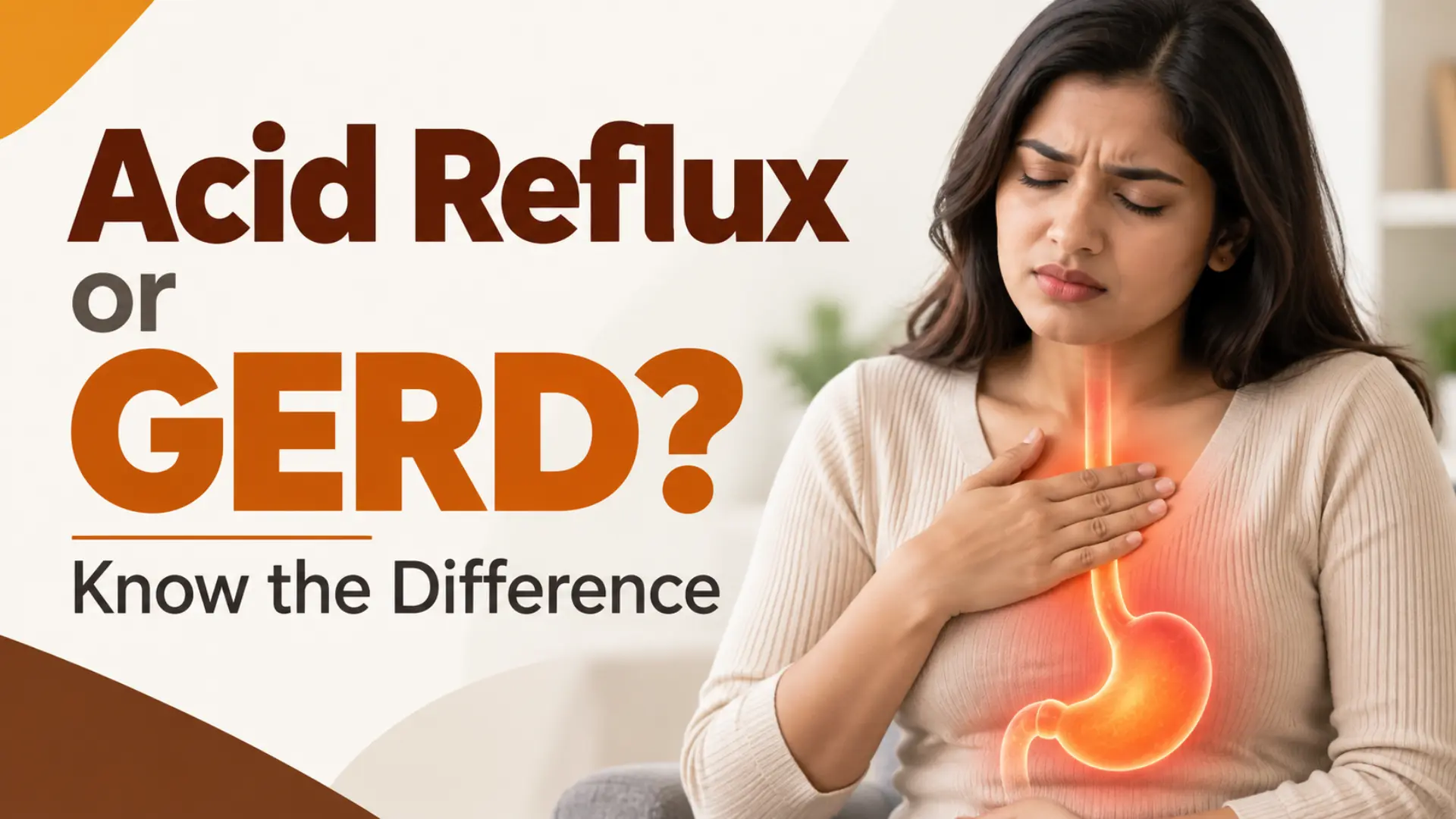 Acid reflux or GERD showing digestive symptoms and the difference between GERD and acid reflux